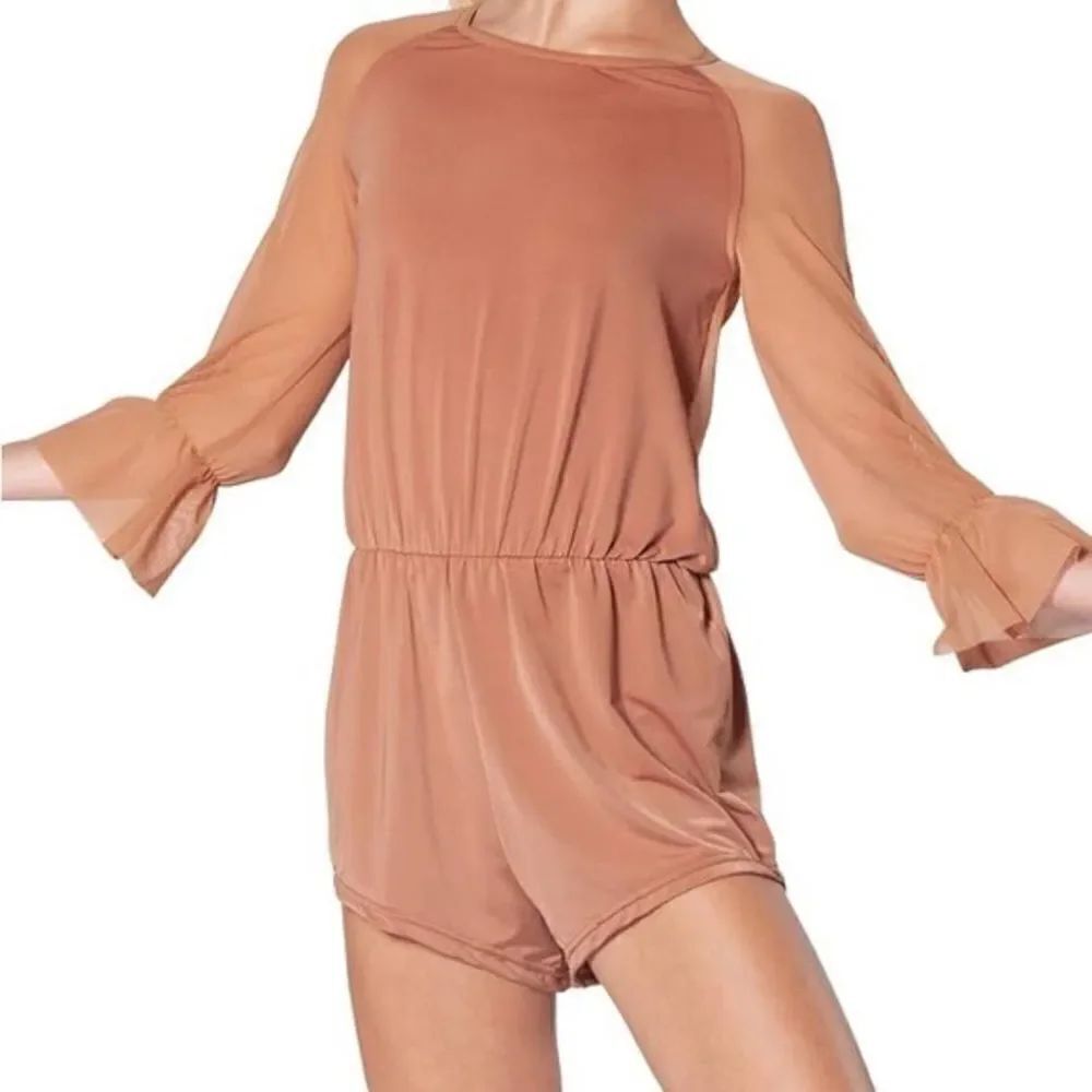 WEISSMAN Balera Dance Costume long Flounce Sleeve Romper MJ11781 tan Child LC